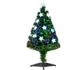 Image de Sapin De Noël Artificiel Lumineux Fibre Optique Led Multicolore + Support Pied Ø 45 X 90h Cm 90 Branches Étoile Sommet Brillante Vert