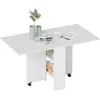 Image de HOMCOM Table pliante de cuisine salle à manger amovible sur roulettes 75L x 140l x 74H cm 2 étagères intégrées en bois coloris blanc