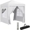 Image de Outsunny Tonnelle de jardin extérieure 2 x 2 m, tonnelle pliante pop-up, réglable en hauteur, protection UV, cadre en acier, 4 côtés amovibles, pour camping, festival, plage, sac de transport, blanc