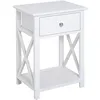 Image de Homcom - Table De Chevet Table De Nuit Style Cosy Avec Croix Latérales Tiroir Et Étagère Bois Et Mdf Blanc