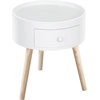 Image de HOMCOM Table basse - table de chevet - table de nuit ronde - design scandinave table d'appoint bout de canapé avec tiroir pieds effilés inclinés bois massif chêne clair blanc