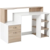 Image de HOMCOM Bureau informatique avec 2 tiroirs, bureau avec rangement, 137 x 55 x 92 cm, étagères ouvertes et tablette d'imprimante, style moderne, table d'ordinateur pour chambre, studio, chêne
