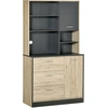 Image de Buffet de cuisine HOMCOM, meuble de cuisine avec plusieurs espaces de rangement, 2 portes, 3 tiroirs, 3 étagères + grand plateau, 90 L x 39 l x 169 H cm, bicolore, gris chêne clair