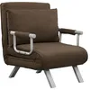 Image de Fauteuil Chauffeuse Canapé-lit Convertible 1 Place Déhoussable Grand Confort Coussin Pieds Accoudoirs Métal Suède Marron