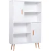 Image de Homcom - Bibliothèque Scandinave 4 Niches + 2 Placards Avec Étagère Dim. 80l X 24l X 123h Cm Pieds Effilés Inclinés Bois Massif Panneaux Particules Blanc
