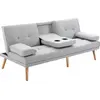 Image de HOMCOM Canapé Convertible 3 Places Design scandinave Inclinaison Dossier réglable 3 Niveaux Dossier Centrale Rabattable 2 Porte-Verres Bois Massif Lin Gris Clair