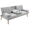 Image de Homcom - Canapé Convertible 3 Places Design Scandinave Inclinaison Dossier Réglable 3 Niveaux Dossier Central Rabattable 2 Porte-verres Bois Massif Lin Gris Clair