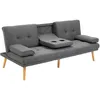 Image de Homcom - Canapé Convertible 3 Places Design Scandinave Inclinaison Dossier Réglable 3 Niveaux Dossier Central Rabattable 2 Porte-verres Bois Massif Lin Gris Foncé