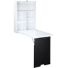 Image de HOMCOM Bureau Mural Pliable Table Murale Rabattable Suspendue sur Pied étagère + Tableau à Craie intégré MDF Blanc