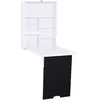 Image de Homcom - Bureau Mural Pliable Table Murale Rabattable Suspendue Sur Pied Étagère + Tableau À Craie Intégré Mdf Blanc