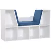 Image de Homcom - Bibliothèque Banc 2 En 1 Design Contemporain 6 Casiers 3 Coussins Fournis 102l X 30l X 61h Cm Blanc Bleu