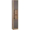 Image de Homcom - Meuble Colonne Rangement Salle De Bain Style Cosy Dim. 30l X 24l X 170h Cm 2 Portes Étagère 2 Niches Chêne Clair Gris
