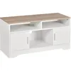 Image de Homcom - Meuble Tv Banc Tv En Bois Grand Espace De Rangement Avec 2 Compartiments Ouverts 2 Armoires À Porte Une Armoire Ouverte 105 X 40 X 52 Cm Blanc