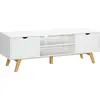 Image de HOMCOM Meuble TV Banc TV sur Pied Moderne Scandinave 2 Portes 2 niches en Bois Blanc 150L x 39l x 50H cm