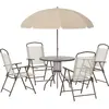 Image de Outsunny Ensemble Salon de Jardin 6 pcs - Table Ronde + 4 chaises Pliables + Parasol - Acier époxy café textilène Polyester Beige