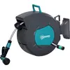 Image de Outsunny Enrouleur tuyau arrosage automatique pivotant 180° Tuyau 15 + 1,4 m avec Lance arrosage Support Mural intégré Turquoise Gris