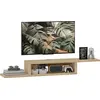 Image de HOMCOM Meuble TV mural flottant suspendu support TV - étagère murale flottante - niche, passe-fils - chêne clair