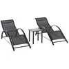 Image de Outsunny Lot de 2 bains de soleil chaise longue design contemporain table basse plateau verre tremp mtal poxy textilne noir