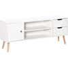 Image de HOMCOM Meuble TV Banc TV Style scandinave Placard 2 niches 2 tiroirs Passe-Fils Panneaux Particules Blanc Bois pin