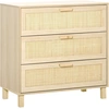 Image de HOMCOM Commode 3 tiroirs cannage en rotin dim. 80L x 40l x 80H cm MDF Aspect Bois Clair