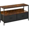 Image de HOMCOM Meuble TV Bas sur Pieds Style Industriel 2 tiroirs en Tissu Gris MDF Marron Rustique et métal Noir
