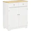 Image de HOMCOM Meuble de rangement buffet salon avec placards à portes, 2 tiroirs et étagère réglable, armoire de rangement pour salon, cuisine, chambre, blanc et bois naturel