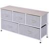 Image de HOMCOM Commode meuble de rangement 100 x 30 x 54 cm 5 tiroirs non-tissés gris structure acier blanc bois clair