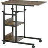 Image de HOMCOM Table d'appoint Bout de canapé Table roulante Table de Lit pour Ordinateur Portable Hauteur réglable - 2 étagères intégrées - cadre métal Marron