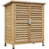Image de Outsunny Armoire de jardin abri jardin remise pour outils sur pied dim. 87L x 46,5l x 96,5H cm étagère portes persiennes toit bitumé jaune
