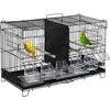 Image de PawHut Cage à oiseaux dim. 59,5L x 26,5I x 39,5H cm mangeoires perchoirs 4 portes plateau excrément amovible + poignée transport métal PP noir