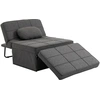 Image de HOMCOM Chauffeuse 1 place 4 en 1 Fauteuil lit Convertible Pouf Dossier inclinable 5 Niveaux Repose-Pied Rabattable, Charge 200 Kg, châssis métal et Tissu Lin gris