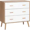 Image de HOMCOM Commode Design scandinave sur Pieds 3 tiroirs coulissants Pieds effilés inclinés Panneaux Particules Blanc Aspect Bois Clair