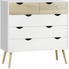 Image de HOMCOM Commode 5 tiroirs Design scandinave Meuble de Rangement Chambre Panneau de Particules 99 x 39 x 101 cm Blanc Aspect chêne Clair