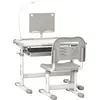 Image de HOMCOM Ensemble chaise et bureau pour enfants avec lampe LED, hauteur réglable, table et chaise d'étude pour enfants, plateau incliné, support de lecture, boîte à stylos, tiroir et porte-gobelet, gris