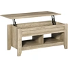 Image de HOMCOM Table basse plateau relevable, table de salon avec étagères et compartiment caché,105 x 50 x 49-62,5 cm pour salon, chambre, aspect chêne clair