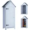 Image de Outsunny Abri de jardin en bois cabane de jardin exterieur armoire de jardin avec toit bitumé 3 étagères porte avec loquet rangement et stockage extérieurs pour terrasse 77,5 x 54,2 x 179,5 cm blanc