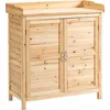 Image de Outsunny Armoire de jardin remise pour outils sur pied placard avec double porte et étagère interne en bois massif sapin pré-huilé dim. 83L x 40l x 92H cm naturel