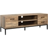 Image de HOMCOM Meuble TV meuble télé bois banc TV pour téléviseur jusqu'à 50 pouces avec placard 2 tiroirs 2 niches 2 passe-câbles pour salon salle à manger chambre à coucher, 132 x 39 x 45,5 cm marron noir
