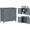 Image de Outsunny Armoire de rangement de jardin sur pied, table de rempotage 2 en 1 double porte, étagère, plateau métal galvanisé - gris