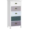 Image de HOMCOM Chiffonnier commode meuble de rangement 5 tiroirs multicolores avec poignée métal coquille MDF - dim. 45L x 30l x 95,4H cm
