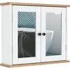Image de kleankin Armoire Murale avec Miroir pour Salle de Bain 2 Niveaux avec 1 étagère réglable et 2 Portes en bois- dim. 56I x 14P x 46H cm