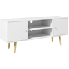 Image de HOMCOM Meuble TV Banc TV Style scandinave 2 Portes 2 niches Pieds en Bois pin Panneaux Blanc - 120 x 34 x 50 cm