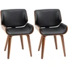 Image de HOMCOM Lot de 2 chaises de salle à manger style vintage assise revêtement synthétique noir et pieds en bois