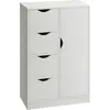 Image de HOMCOM Meuble de rangement buffet commode moderne 1 placard et 4 tiroirs - en bois - pour salon, cuisine, entrée, salle à manger - blanc