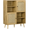 Image de HOMCOM Buffet Meuble de Rangement Armoire haut sur pied en Bois et Cannage avec 2 Portes 4 cases - dim. 90L x 32,5l x 120H cm