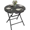 Image de Outsunny Table de jardin ronde table de salle manger extrieur pour 4 personnes avec plateau en HDPE et cadre en acier dim. ? 80 x 73H cm gris fonc