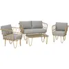 Image de Outsunny Ensemble salon de jardin 4 pices canap 2 places + 2 fauteuils + 1 table basse plateau verre tremp 7 coussins - mtal et rsine tresse - gris