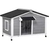 Image de PawHut Niche chien style cottage - 2 fenêtres, porte, toit ouvrant bitumé - dim. 109 x 79 x 72 cm - bois sapin gris