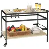 Image de Outsunny Desserte de jardin chariot pour plancha barbecue en bois et m  tal avec 2   tag  res et 3 crochets - 107 x 65 x 80 cm noir naturel