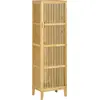 Image de HOMCOM Meuble de rangement en bambou armoire de rangement avec 4 niveaux et porte design à lamelles pour salle de bain chambre salon 40 x 30 x 140 cm